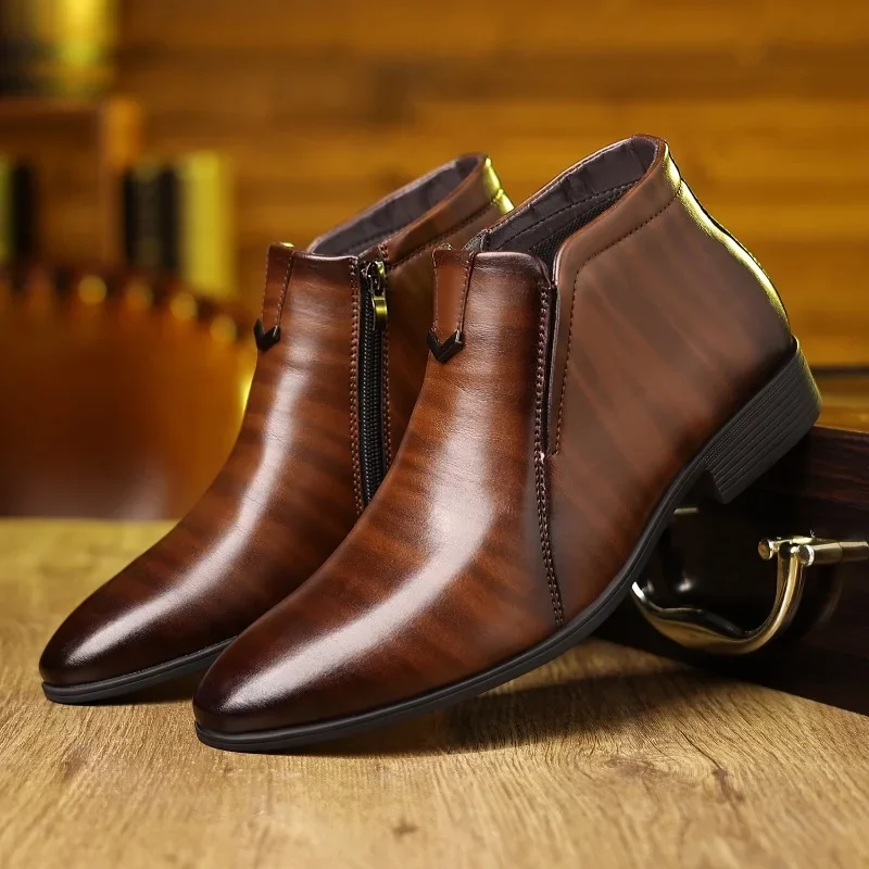 Men Formal Wear With Boots - 男性用ジッパー付きレトロブーツ,レザーブーツ,ハイトップ,カジュアル,ビジネスドレス,ラグジュアリー,ファッション,ラージサイズ2020