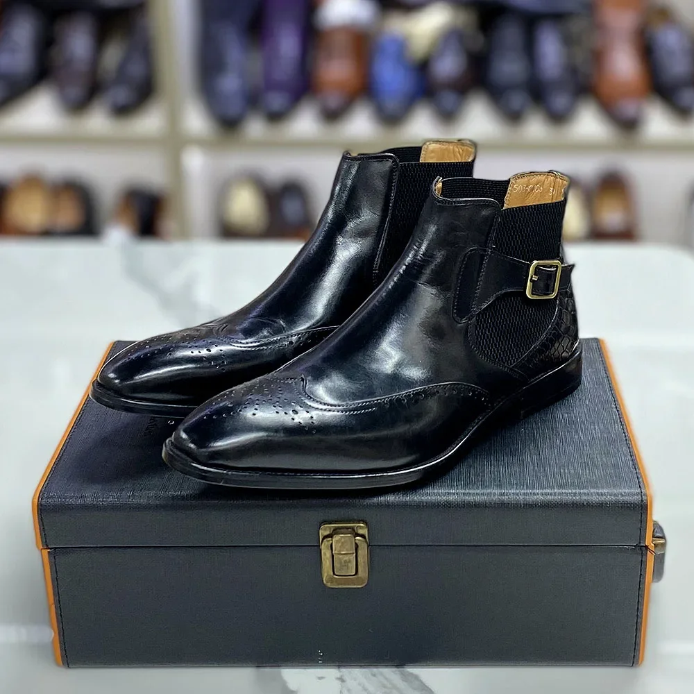男性用の本物の牛革のブーツ,バックル付きの滑り止めストラップ - Men Formal Wear With Boots のレビューと価格