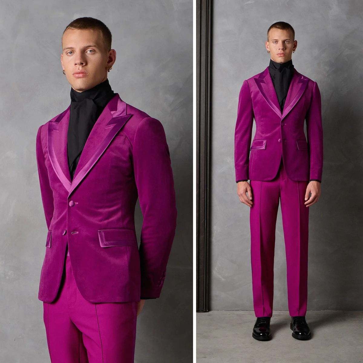 シックな男性用ウェディングタキシード ベルベット2ピースセッ - Men Formal Wear Modern のレビューと価格