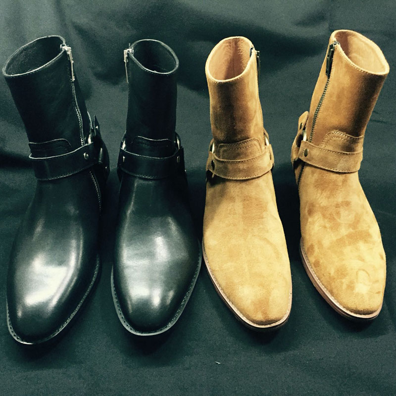男性本革手作りブティックウェッジドレスパーティー高級デニムブ - Men Formal Wear With Boots のレビューと価格